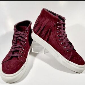 Burgundy Vans Suede Fringe High-Top Sneakers